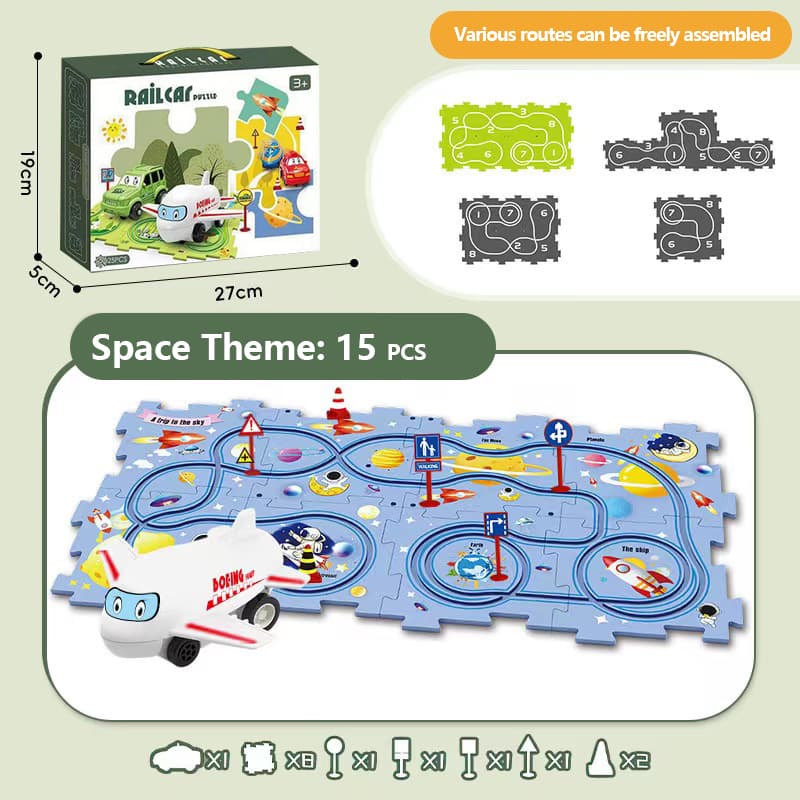 Piste de puzzle d'aventure pour enfants – Ensemble de jeu éducatif respectueux de l'environnement avec figurines de dinosaures pour un jeu créatif – Cadeau parfait pour les enfants